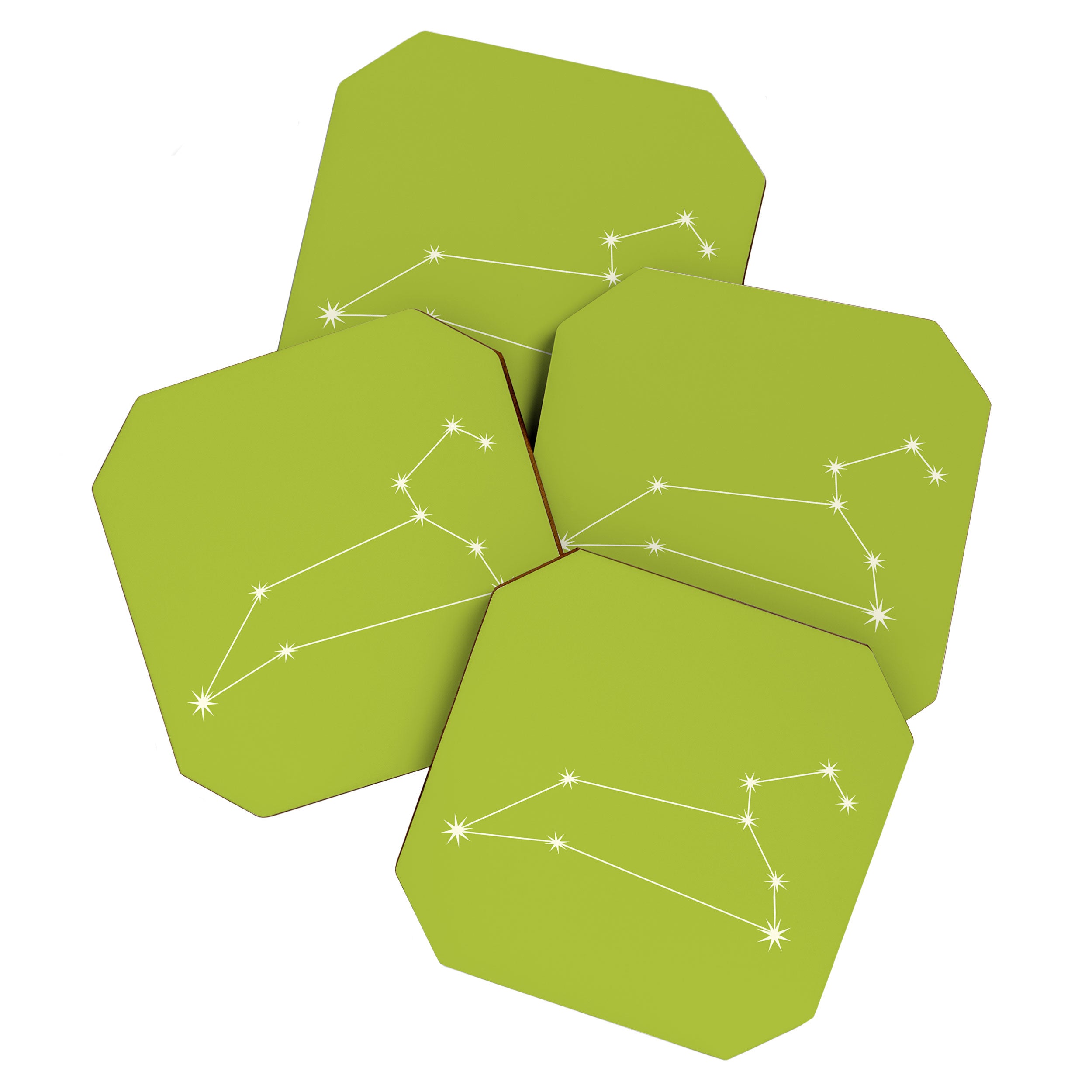 Leo Zodiac Star Constellation Line Art Chartreuse Green Coaster Gallery Image 1