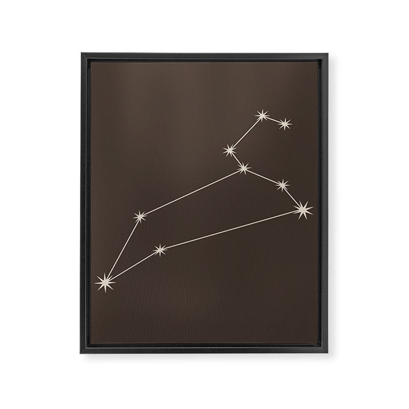 Leo Zodiac Star Constellation Line Art Coffee Brown Framed Canvas Print Gallery Image 8