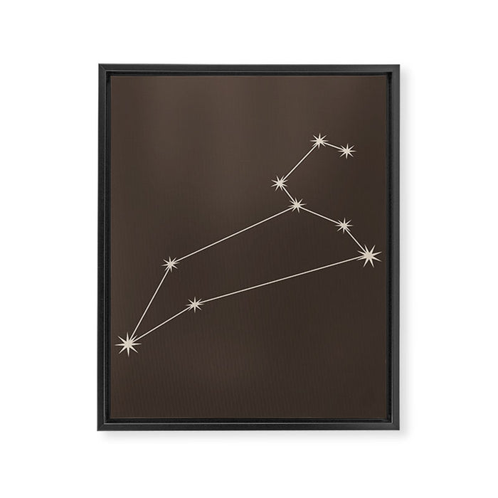 Leo Zodiac Star Constellation Line Art Coffee Brown Framed Canvas Print Gallery Image 1