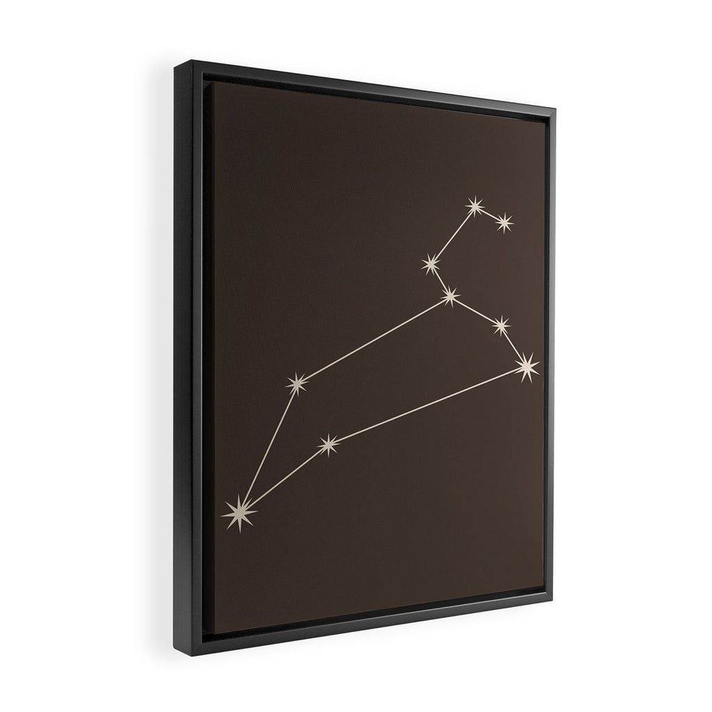 Leo Zodiac Star Constellation Line Art Coffee Brown Framed Canvas Print Gallery Image 2