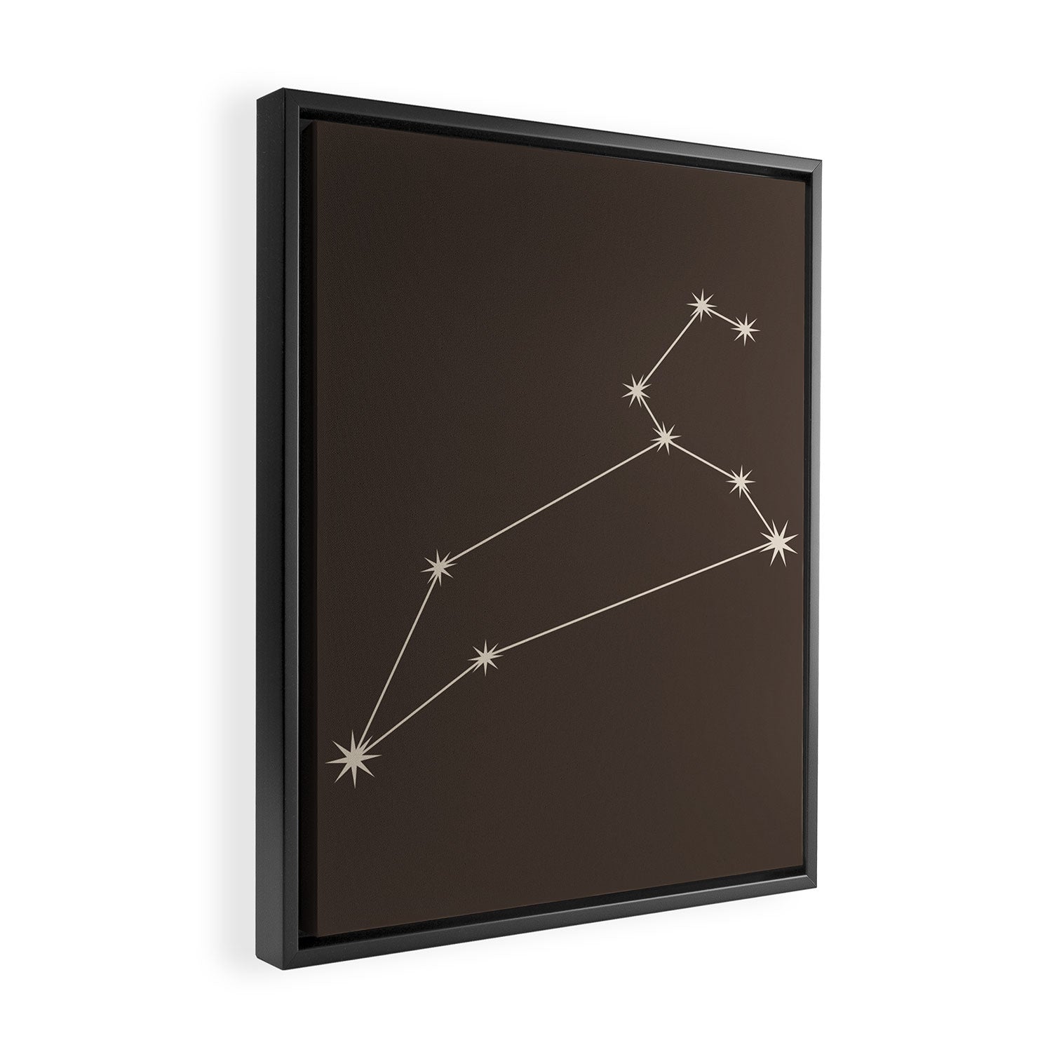 Leo Zodiac Star Constellation Line Art Coffee Brown Framed Canvas Print Gallery Image 2