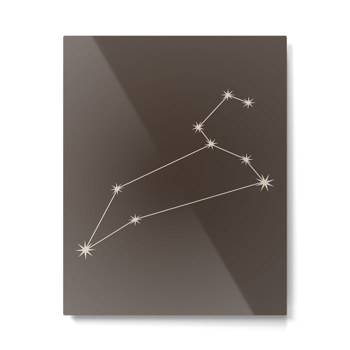 Leo Zodiac Star Constellation Line Art Coffee Brown Metal Print Gallery Image 1
