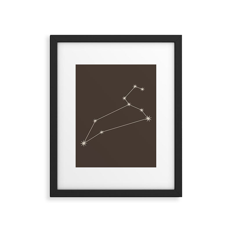 Leo Zodiac Star Constellation Line Art Coffee Brown Framed Art Print Gallery Image 6