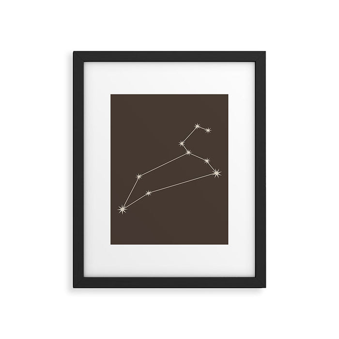 Leo Zodiac Star Constellation Line Art Coffee Brown Framed Art Print Gallery Image 1