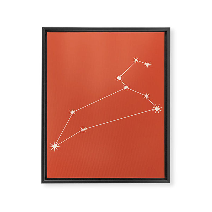 Leo Zodiac Star Constellation Line Art Coral Red Framed Canvas Print Gallery Image 1