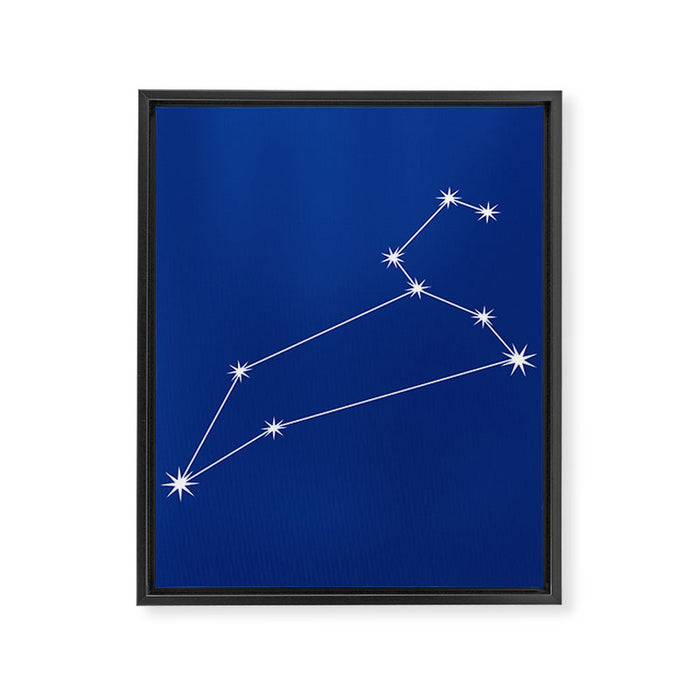 Leo Zodiac Star Constellation Line Art Dark Blue Framed Canvas Print Gallery Image 1