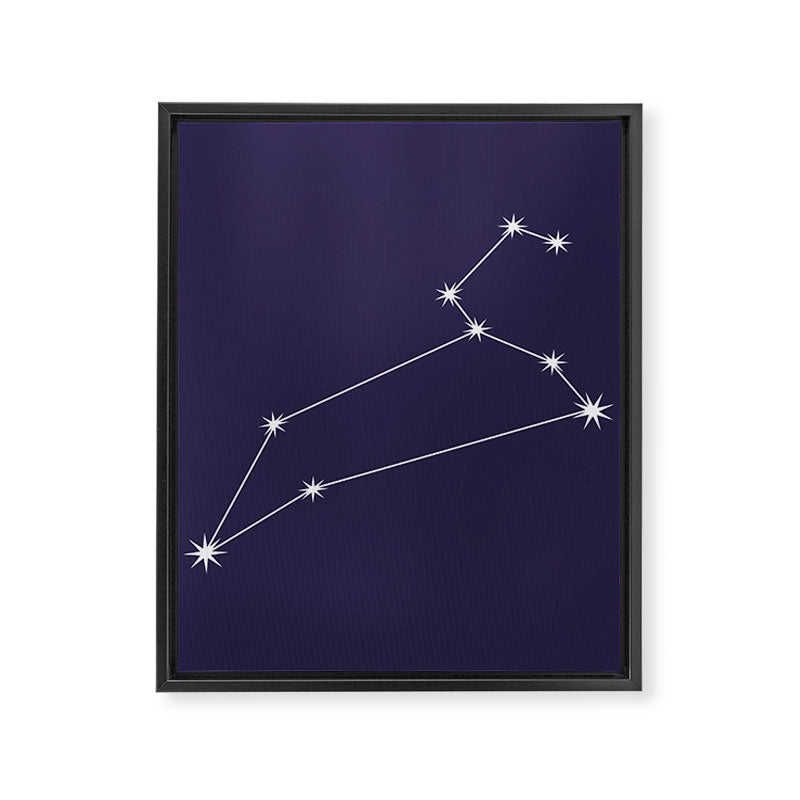 Leo Zodiac Star Constellation Line Art Dark Purple Framed Canvas Print Gallery Image 8