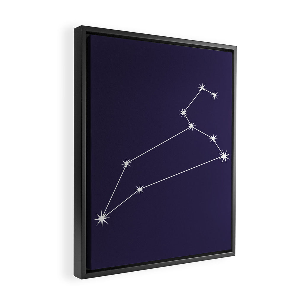 Leo Zodiac Star Constellation Line Art Dark Purple Framed Canvas Print Gallery Image 2