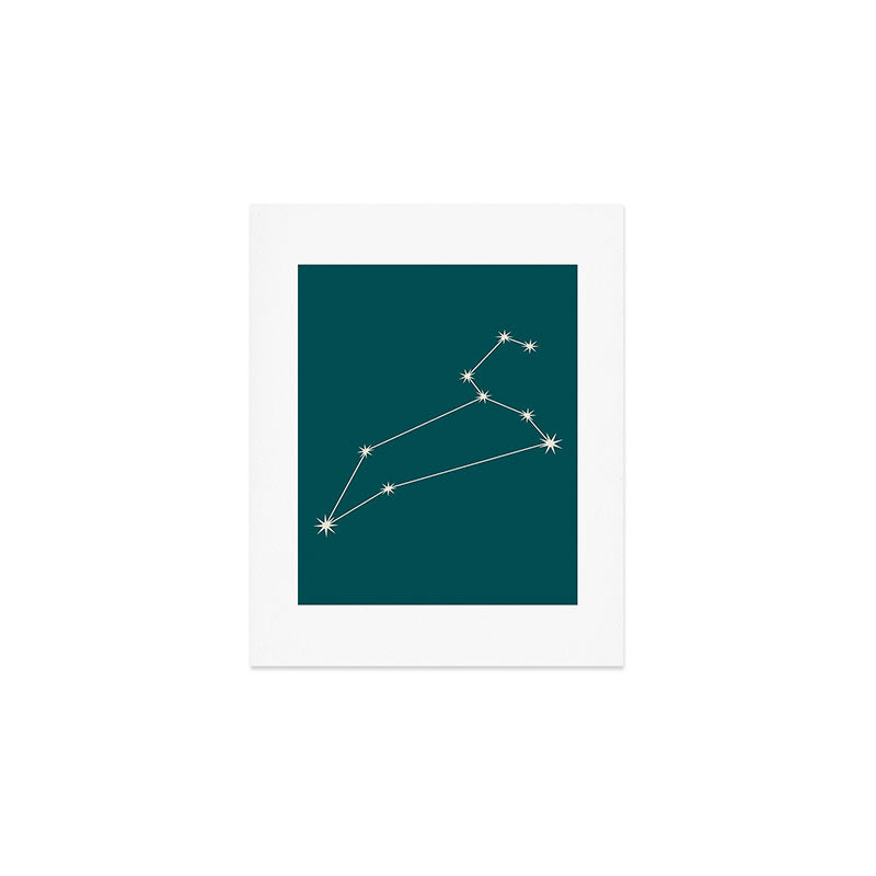 Leo Zodiac Star Constellation Line Art Deep Teal Art Print Gallery Image 1