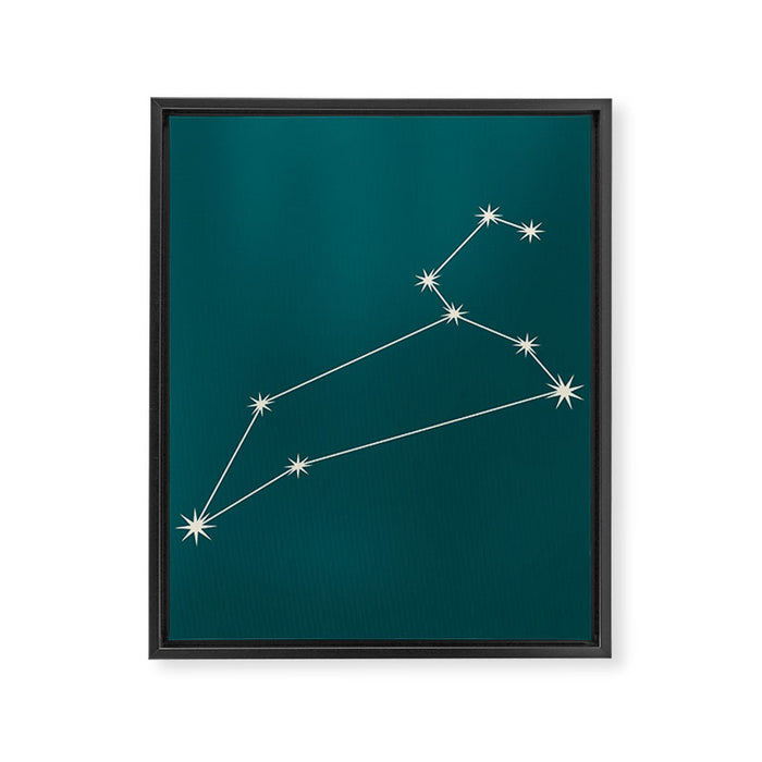 Leo Zodiac Star Constellation Line Art Deep Teal Framed Canvas Print Gallery Image 1