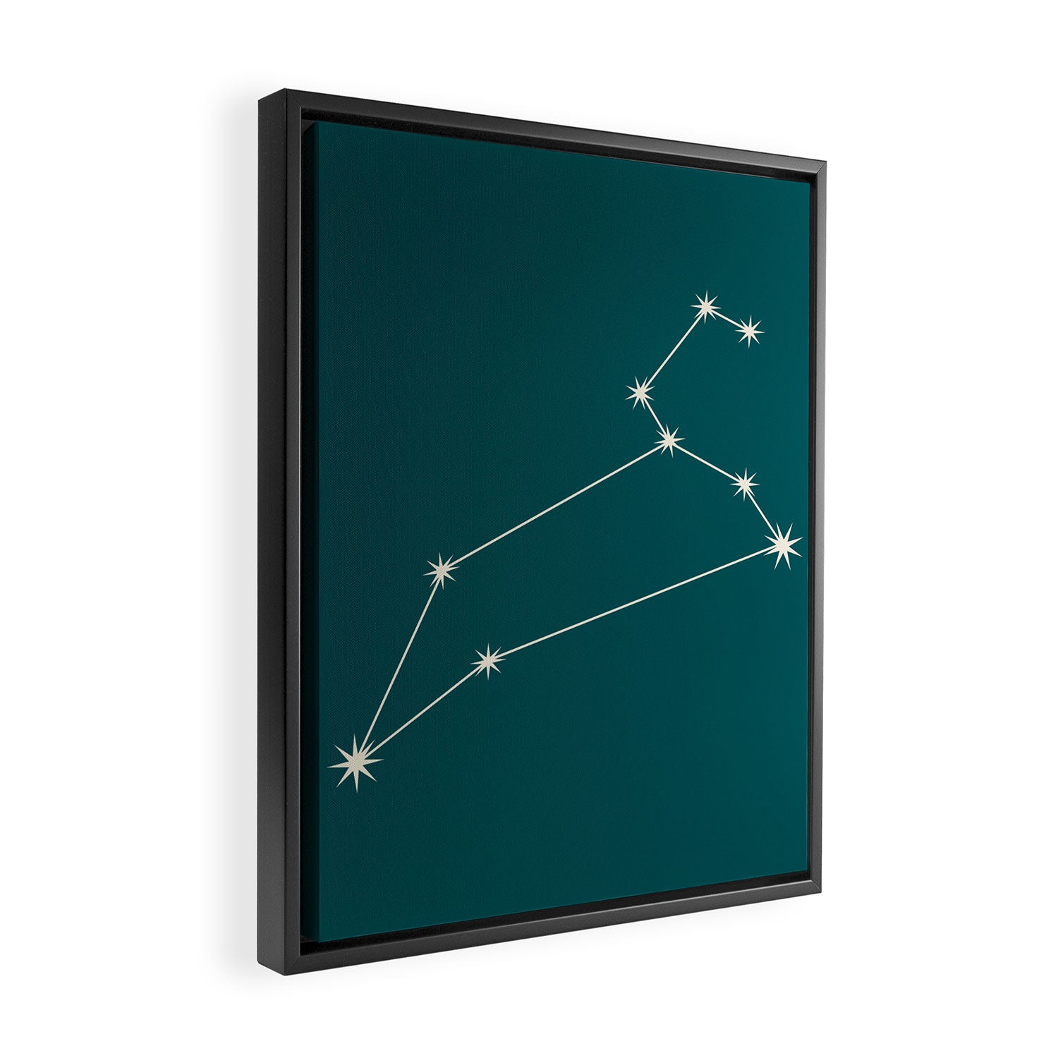 Leo Zodiac Star Constellation Line Art Deep Teal Framed Canvas Print Gallery Image 2