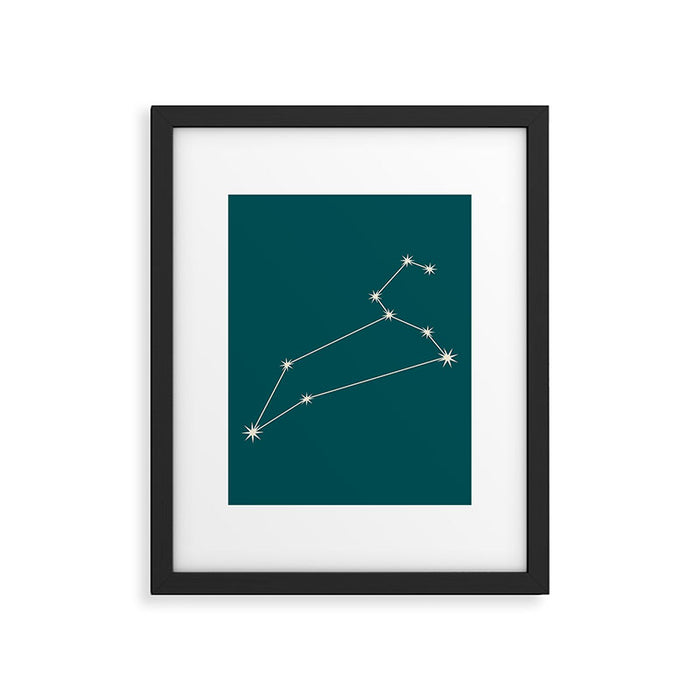 Leo Zodiac Star Constellation Line Art Deep Teal Framed Art Print Gallery Image 1