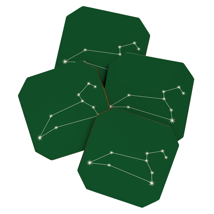 Leo Zodiac Star Constellation Line Art Green Coaster Gallery Image 1