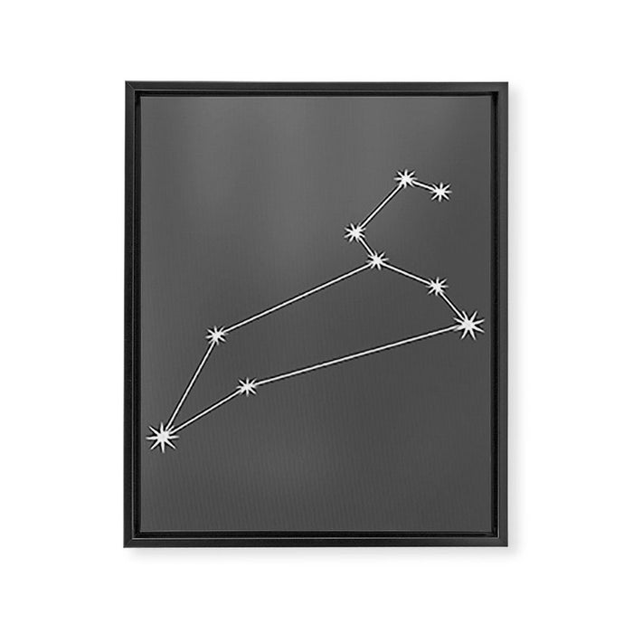 Leo Zodiac Star Constellation Line Art Grey Framed Canvas Print Gallery Image 1