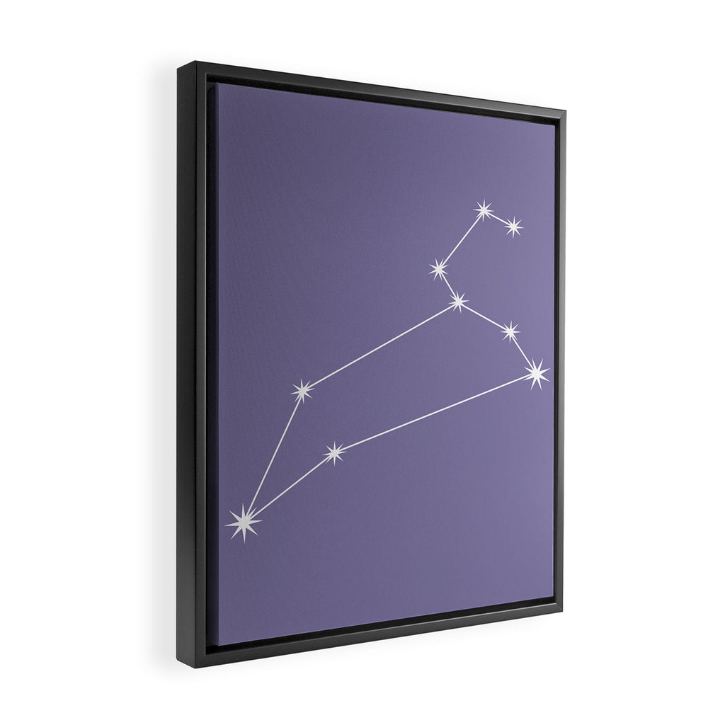 Leo Zodiac Star Constellation Line Art Lavender Purple Framed Canvas Print Gallery Image 2