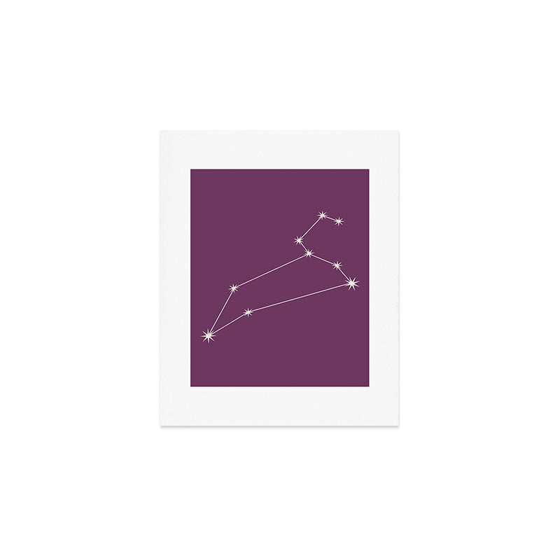 Leo Zodiac Star Constellation Line Art Mauve Purple Art Print Gallery Image 1