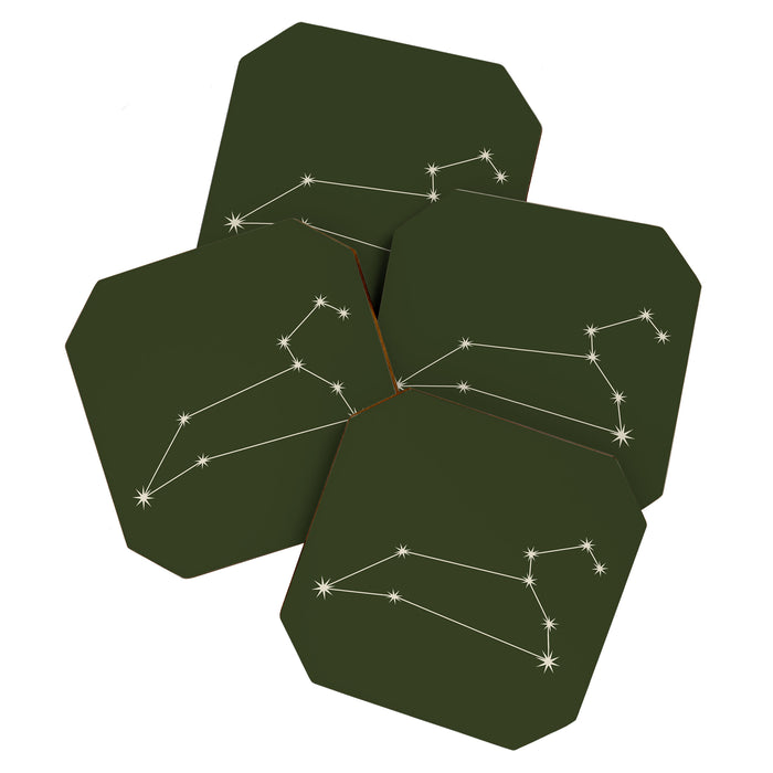 Leo Zodiac Star Constellation Line Art Moss Green Coaster Gallery Image 1