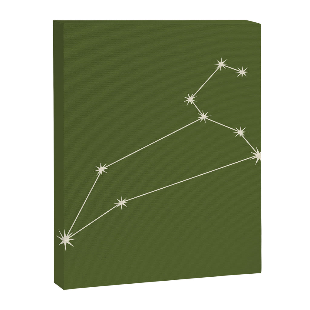 Leo Zodiac Star Constellation Line Art Olive Green Canvas Print Gallery Image 8