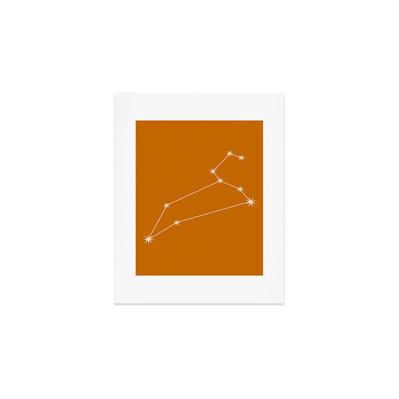 Leo Zodiac Star Constellation Line Art Orange Art Print Gallery Image 1