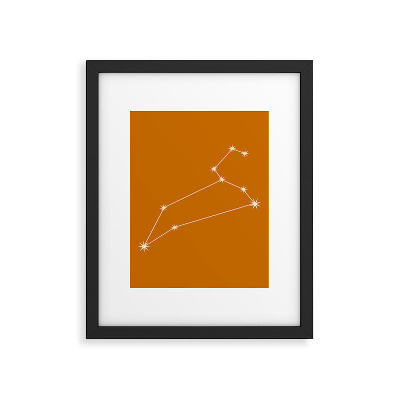 Leo Zodiac Star Constellation Line Art Orange Framed Art Print Gallery Image 6