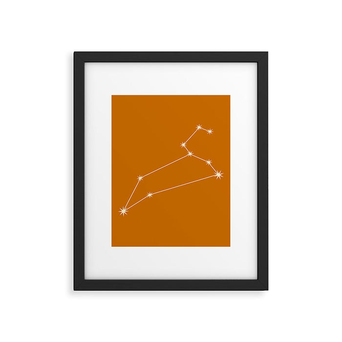 Leo Zodiac Star Constellation Line Art Orange Framed Art Print Gallery Image 1