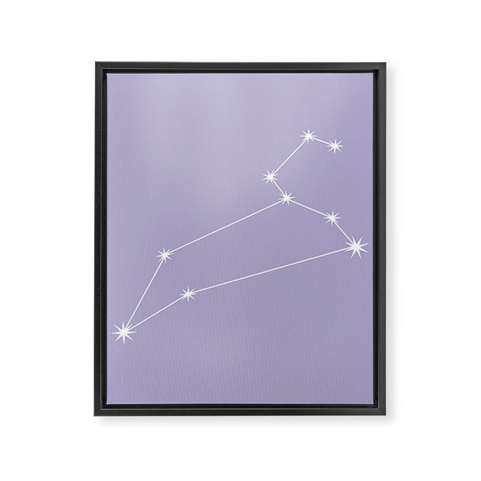 Leo Zodiac Star Constellation Line Art Pastel Lavender Framed Canvas Print Gallery Image 1