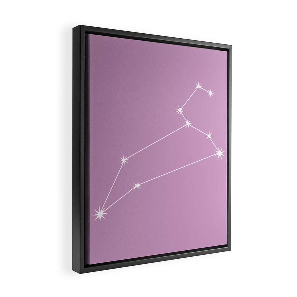 Leo Zodiac Star Constellation Line Art Pastel Lilac Framed Canvas Print Gallery Image 2