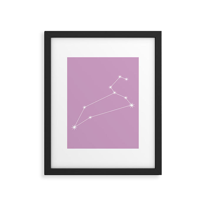 Leo Zodiac Star Constellation Line Art Pastel Lilac Framed Art Print Gallery Image 1