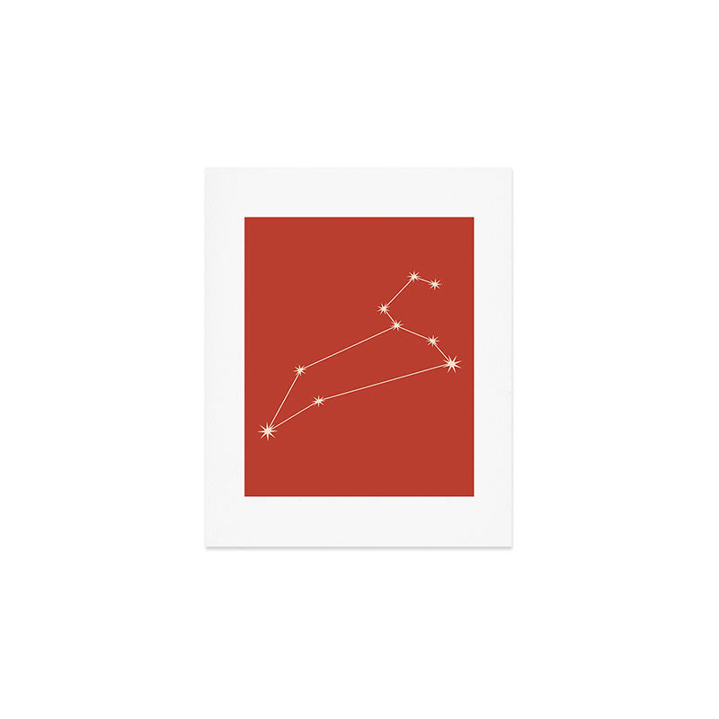 Leo Zodiac Star Constellation Line Art Red Art Print Gallery Image 1