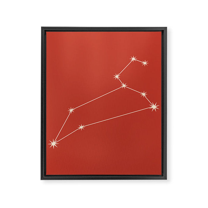 Leo Zodiac Star Constellation Line Art Red Framed Canvas Print Gallery Image 1