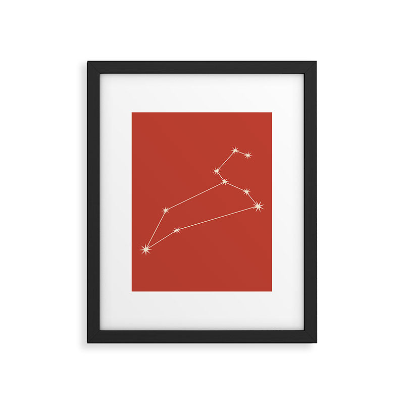 Leo Zodiac Star Constellation Line Art Red Framed Art Print Gallery Image 6