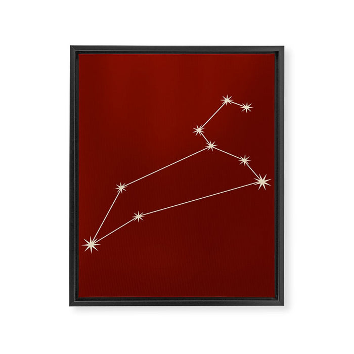 Leo Zodiac Star Constellation Line Art Ruby Red Framed Canvas Print Gallery Image 1