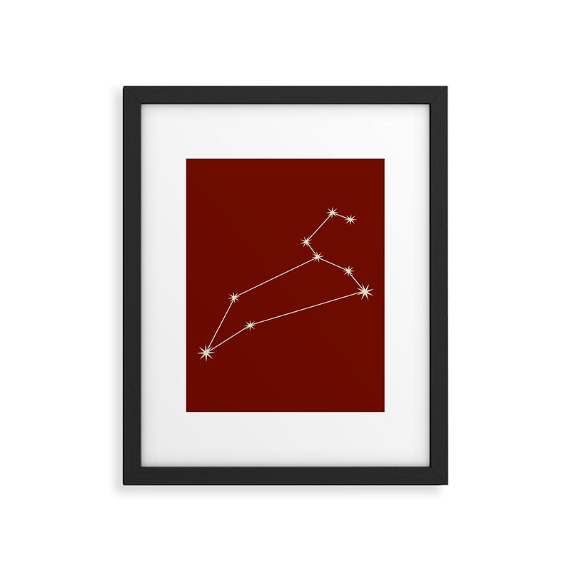 Leo Zodiac Star Constellation Line Art Ruby Red Framed Art Print Gallery Image 6