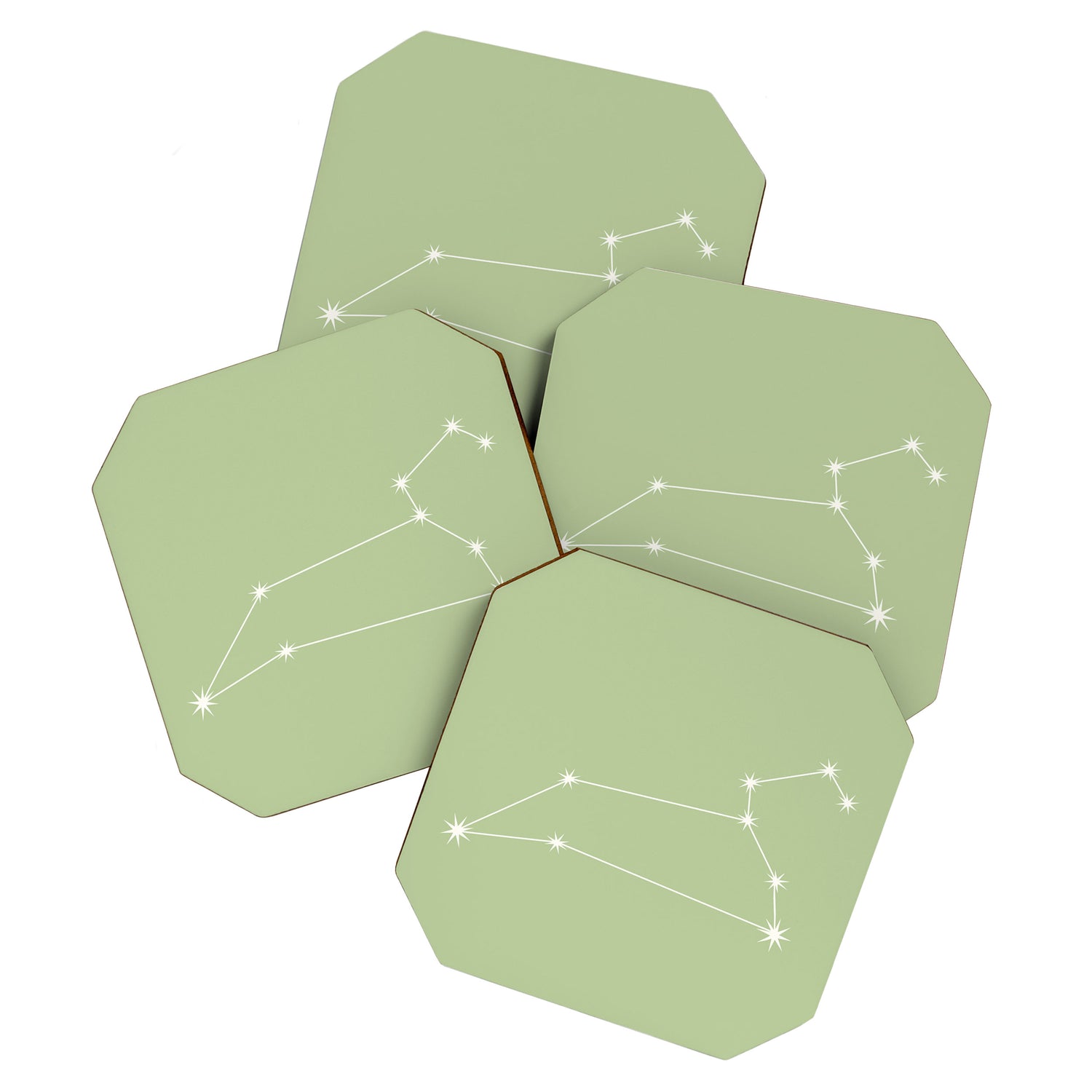 Leo Zodiac Star Constellation Line Art Soft Green Coaster Gallery Image 1