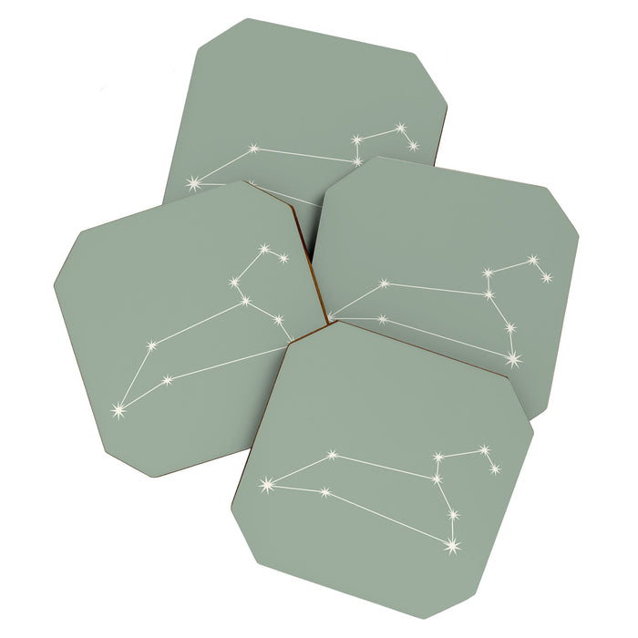 Leo Zodiac Star Constellation Line Art Soft Sage Coaster Gallery Image 1