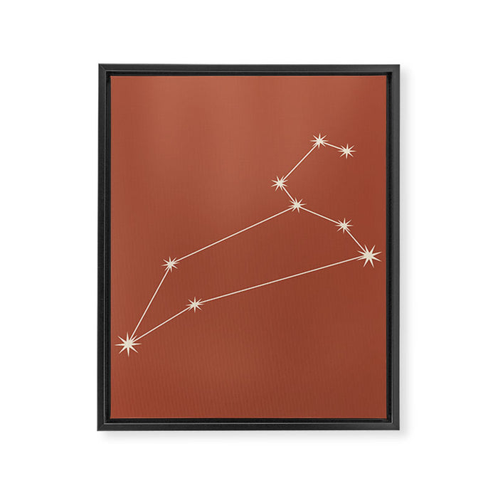Leo Zodiac Star Constellation Line Art Terracotta Red Framed Canvas Print Gallery Image 1