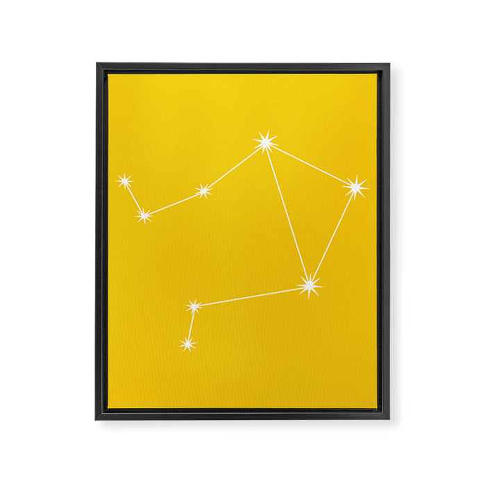 Libra Zodiac Star Constellation Line Art Bright Yellow Framed Canvas Print Gallery Image 1