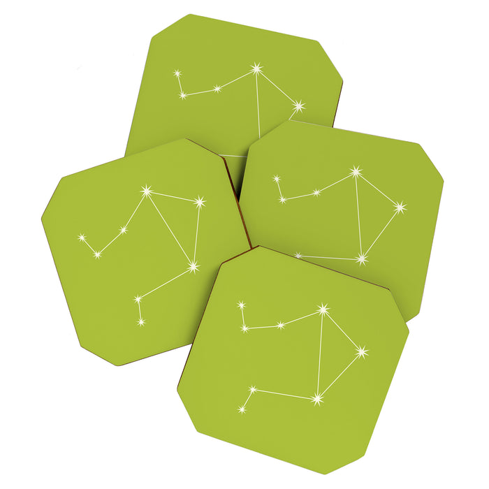 Libra Zodiac Star Constellation Line Art Chartreuse Green Coaster Gallery Image 1