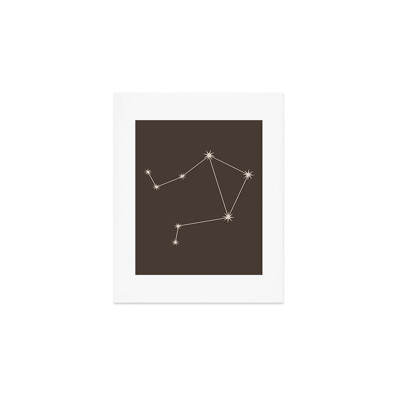 Libra Zodiac Star Constellation Line Art Coffee Brown Art Print Gallery Image 1