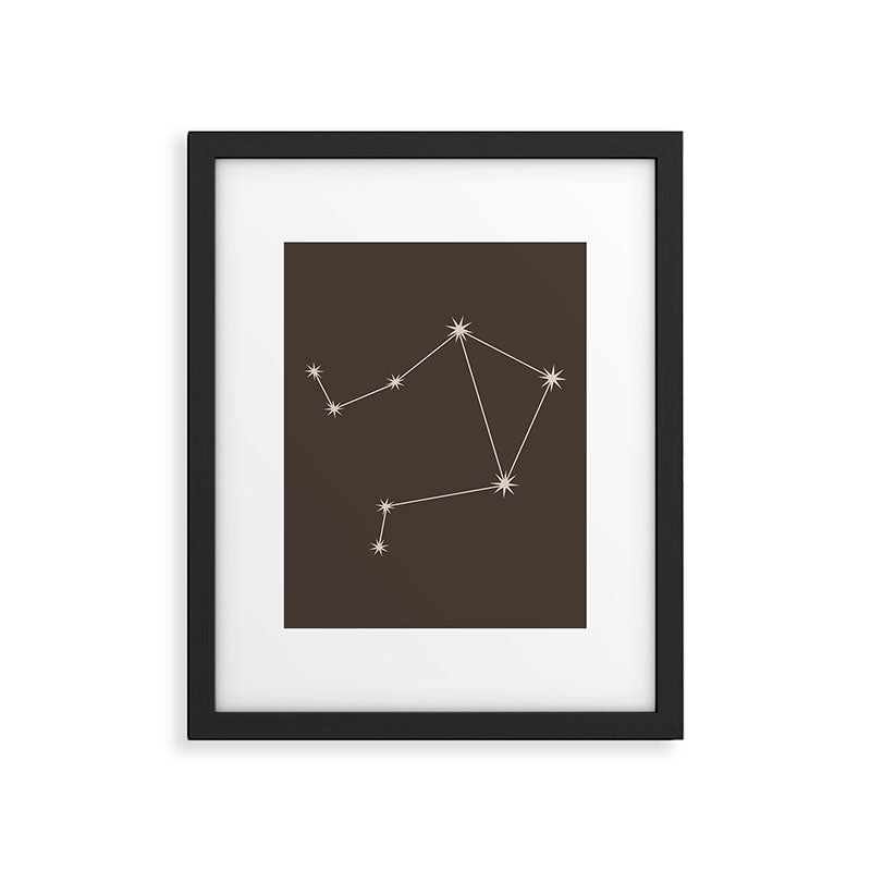 Libra Zodiac Star Constellation Line Art Coffee Brown Framed Art Print Gallery Image 6