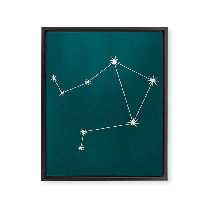 Libra Zodiac Star Constellation Line Art Deep Teal Framed Canvas Print Gallery Image 1