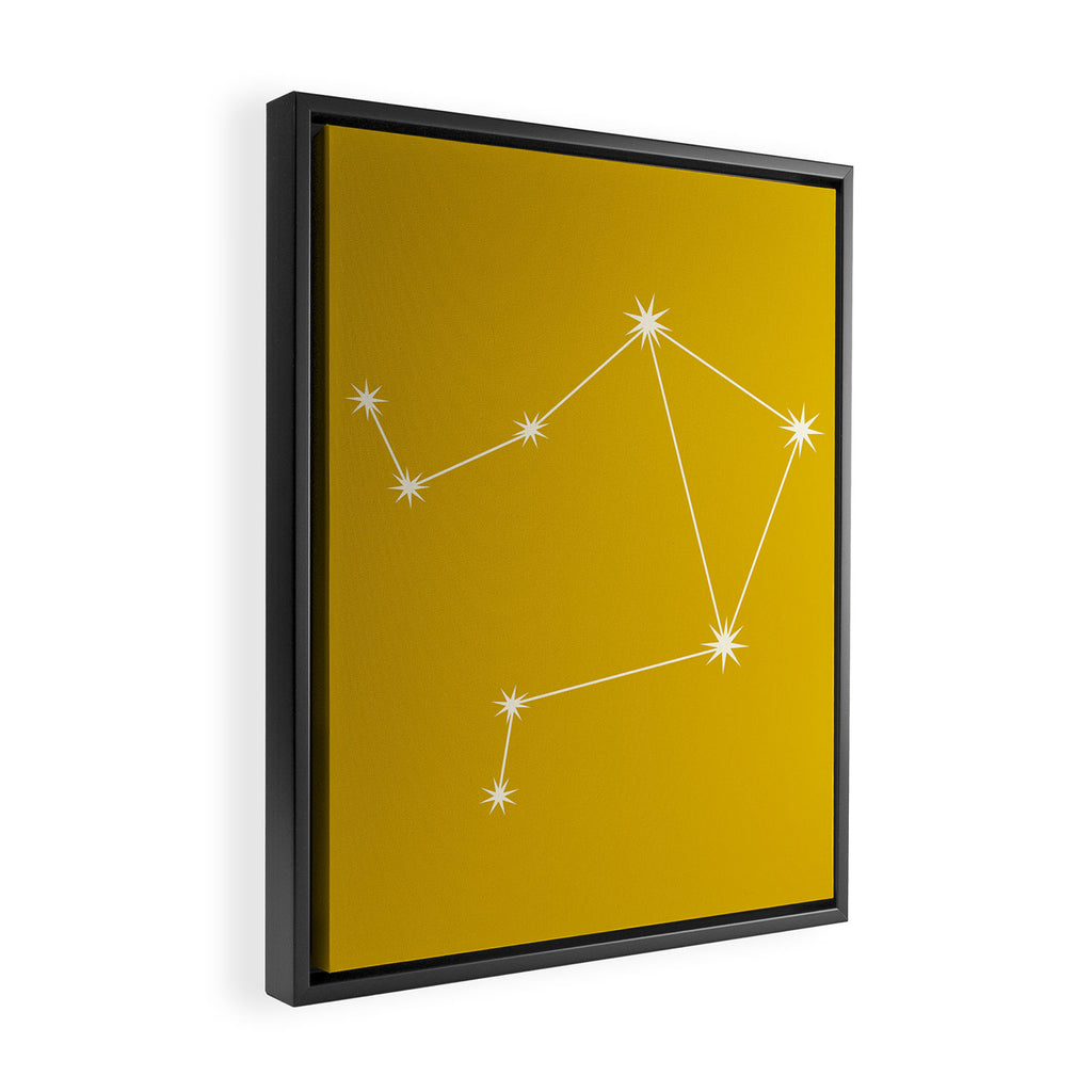 Libra Zodiac Star Constellation Line Art Golden Yellow Framed Canvas Print Gallery Image 2