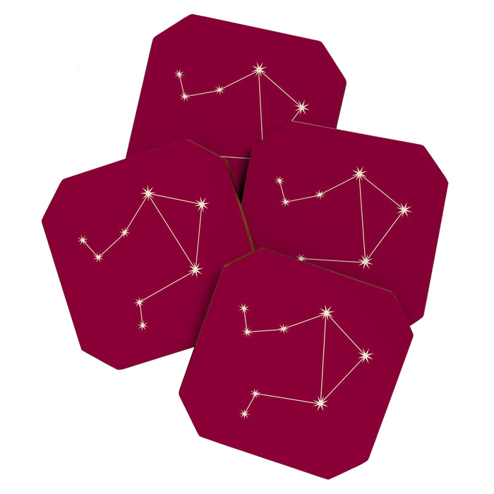 Libra Zodiac Star Constellation Line Art Magenta Pink Coaster Gallery Image 1