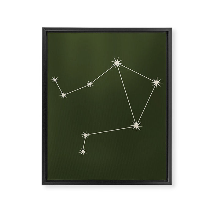 Libra Zodiac Star Constellation Line Art Moss Green Framed Canvas Print Gallery Image 1