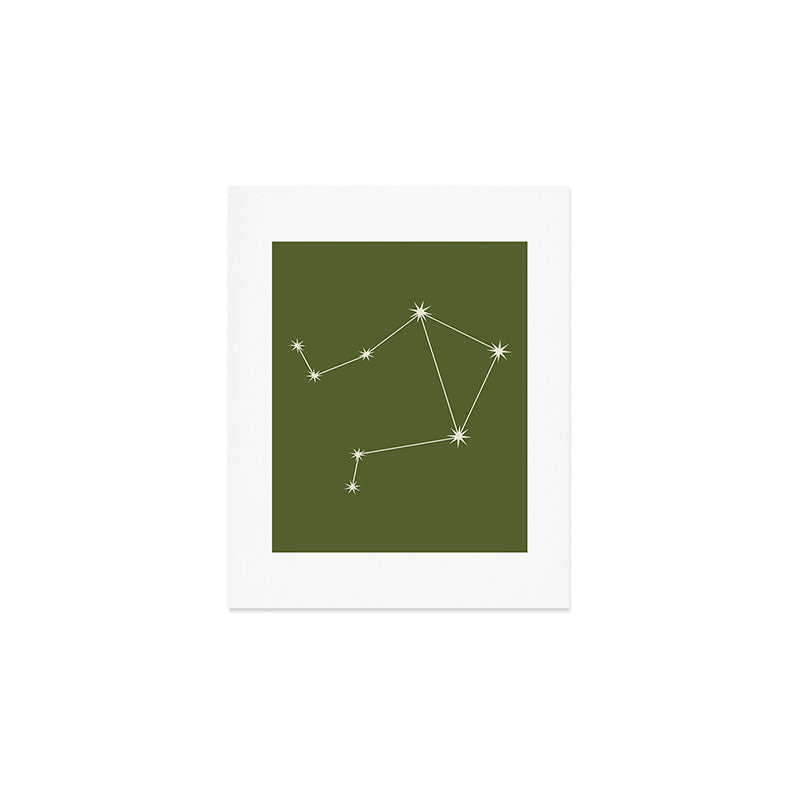 Libra Zodiac Star Constellation Line Art Olive Green Art Print Gallery Image 1