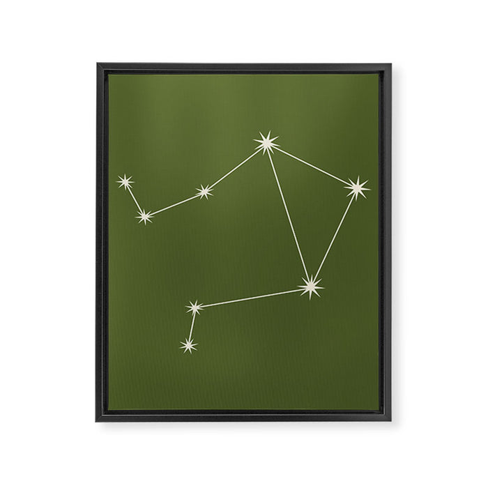Libra Zodiac Star Constellation Line Art Olive Green Framed Canvas Print Gallery Image 1