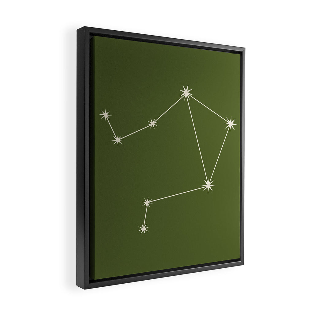 Libra Zodiac Star Constellation Line Art Olive Green Framed Canvas Print Gallery Image 2