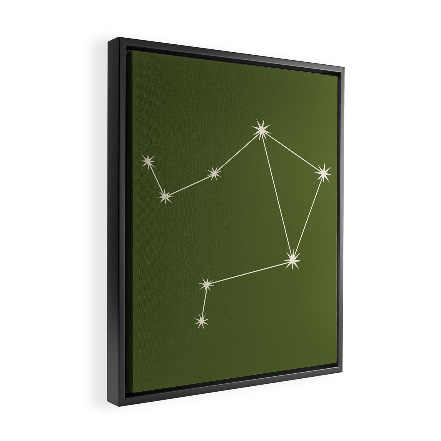 Libra Zodiac Star Constellation Line Art Olive Green Framed Canvas Print Gallery Image 2