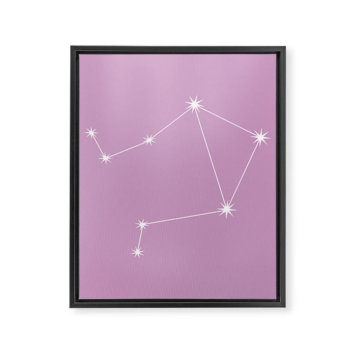 Libra Zodiac Star Constellation Line Art Pastel Lilac Framed Canvas Print Gallery Image 1