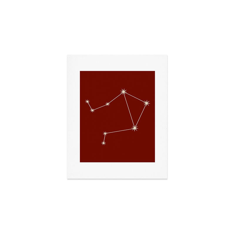 Libra Zodiac Star Constellation Line Art Ruby Red Art Print Gallery Image 1